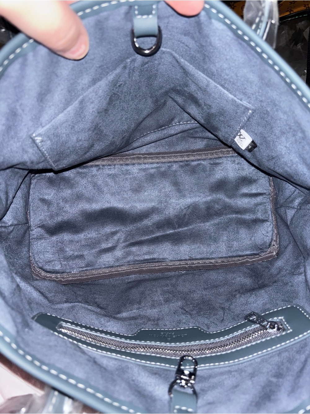 Light Blue Monogram Denim Tote with Pouch Read 👇 - Picture 4 of 5